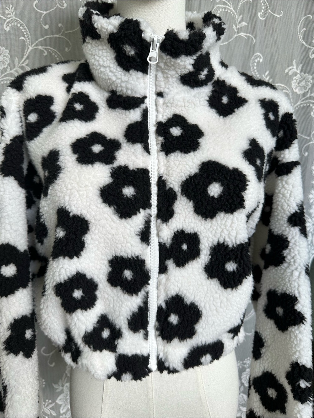 HYFVE Black and White Floral Sherpa Bomber Jacket - Picture 2 of 5